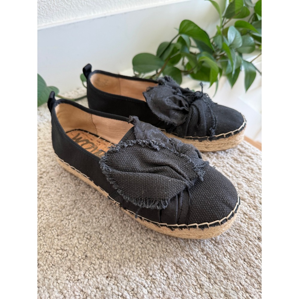 Sam Edelman Cabrera Canvas Bow Espadrille Flat Frayed Jute Slip On Black 8